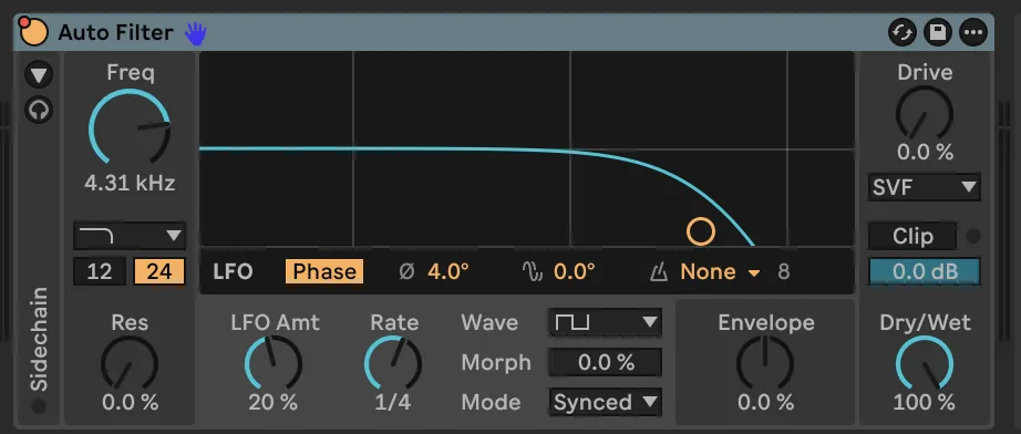 The Auto Filter settings used for the sweep